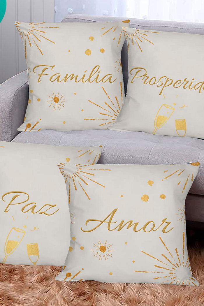 KIT 4 CAPAS DE ALMOFADAS DECORATIVAS ANO NOVO- 45x45