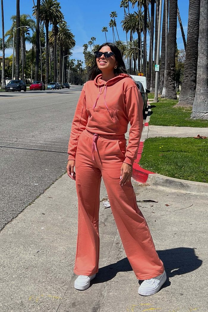 Conjunto Moletom Felpado Feminino Wood Capuz e WideLeg Rosa