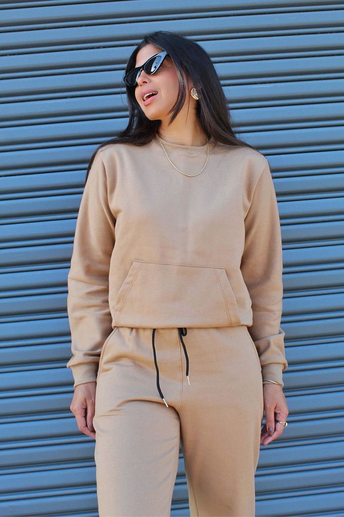 Conjunto Moletom Felpado Feminino Calca Jogger Blusa Manga Longa Soho Camel