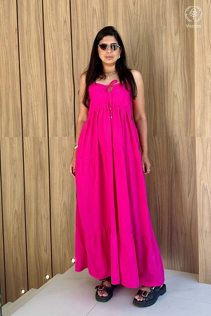 Vestido Longo de Alcas Viscose Luminar Pink