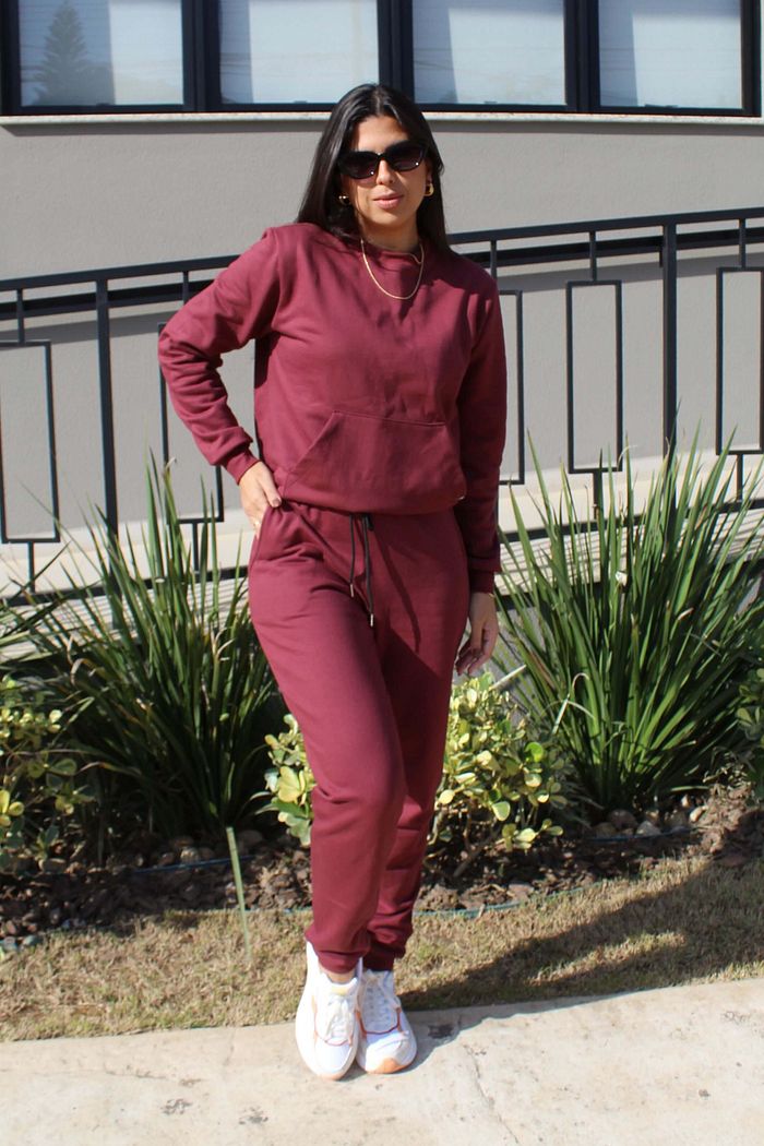 Conjunto Moletom Felpado Feminino Calca Jogger Blusa Manga Longa Soho Marsala