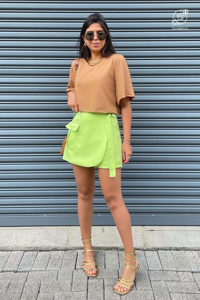 Short Saia Alfaiataria Cintura Alta Mia Verde Claro