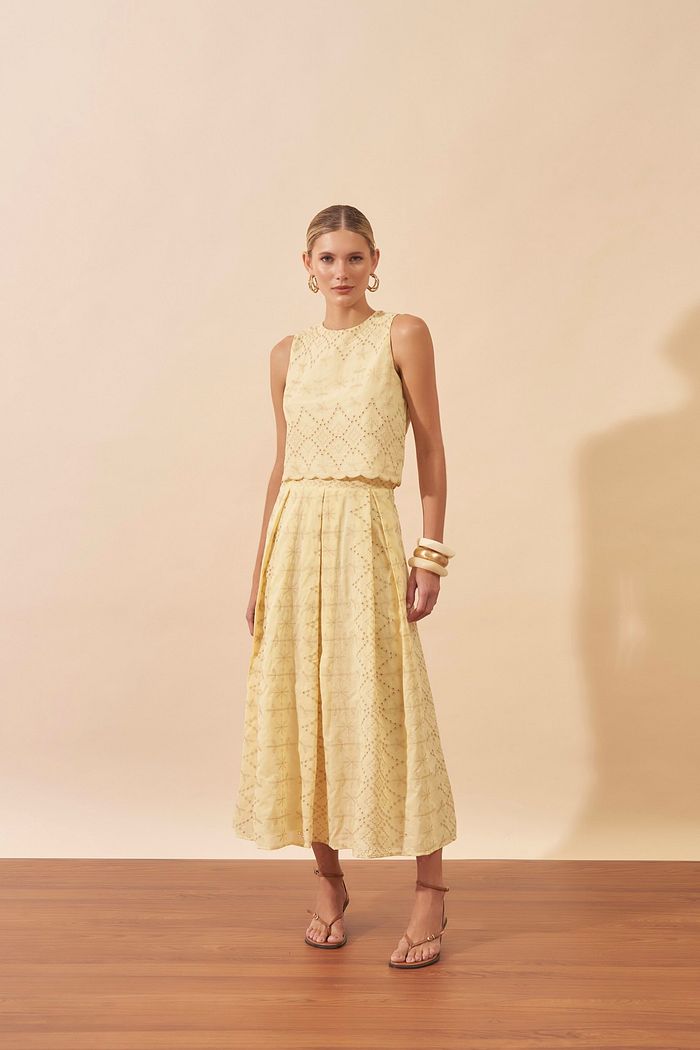 Saia Midi em Algodão Bordado-Milalai