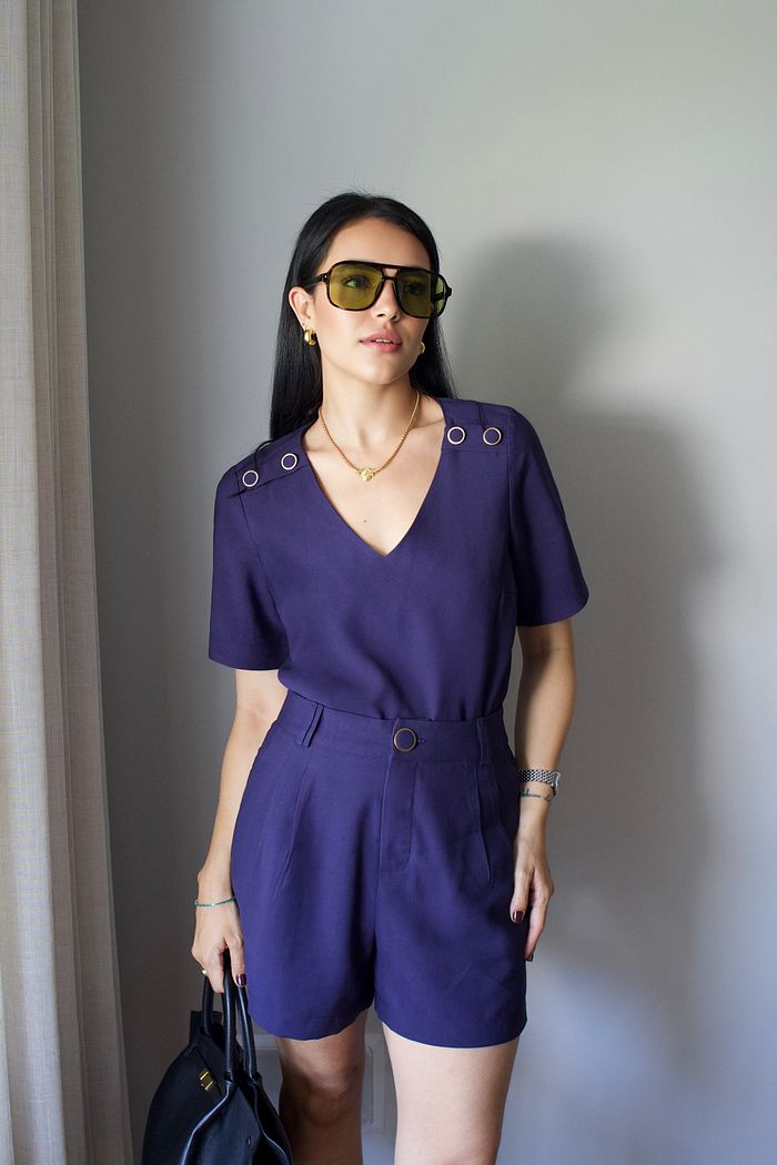 Blusa Twill Decote V Botões - Milalai