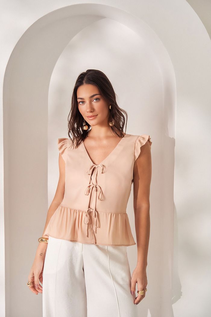 Blusa com Laços e Mangas Babado - Milalai
