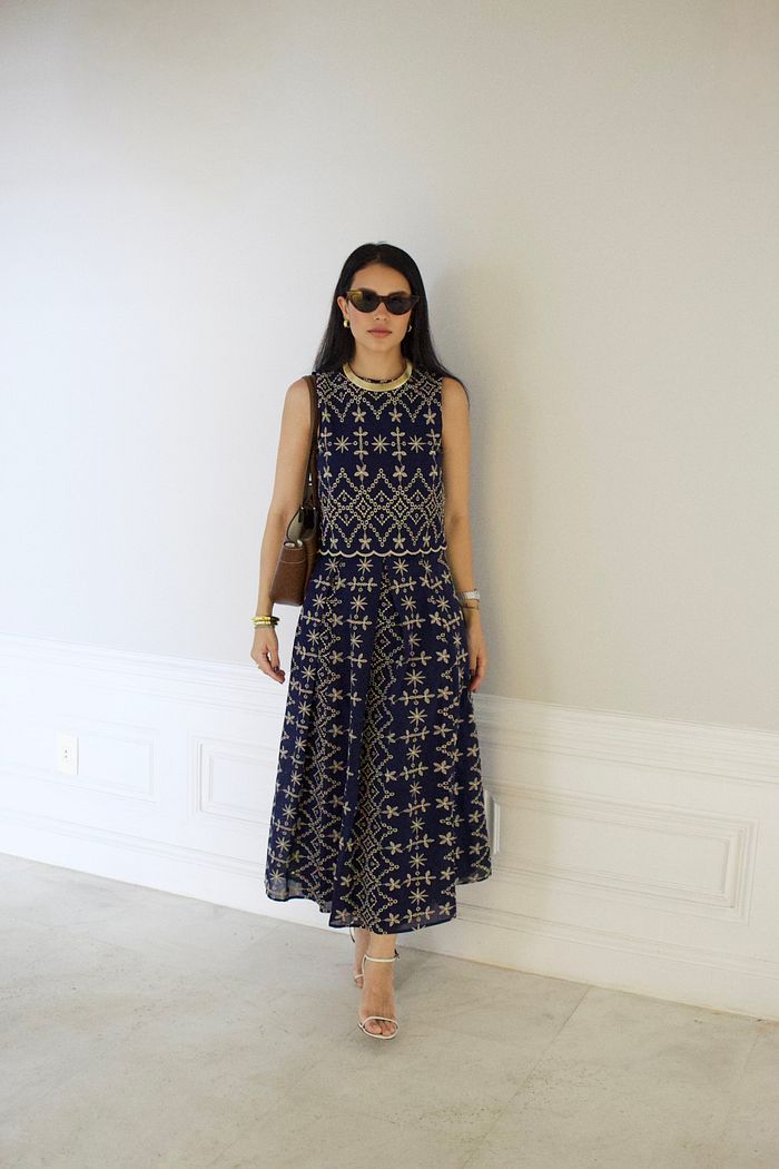 Saia Midi em Algodão Bordado-Milalai