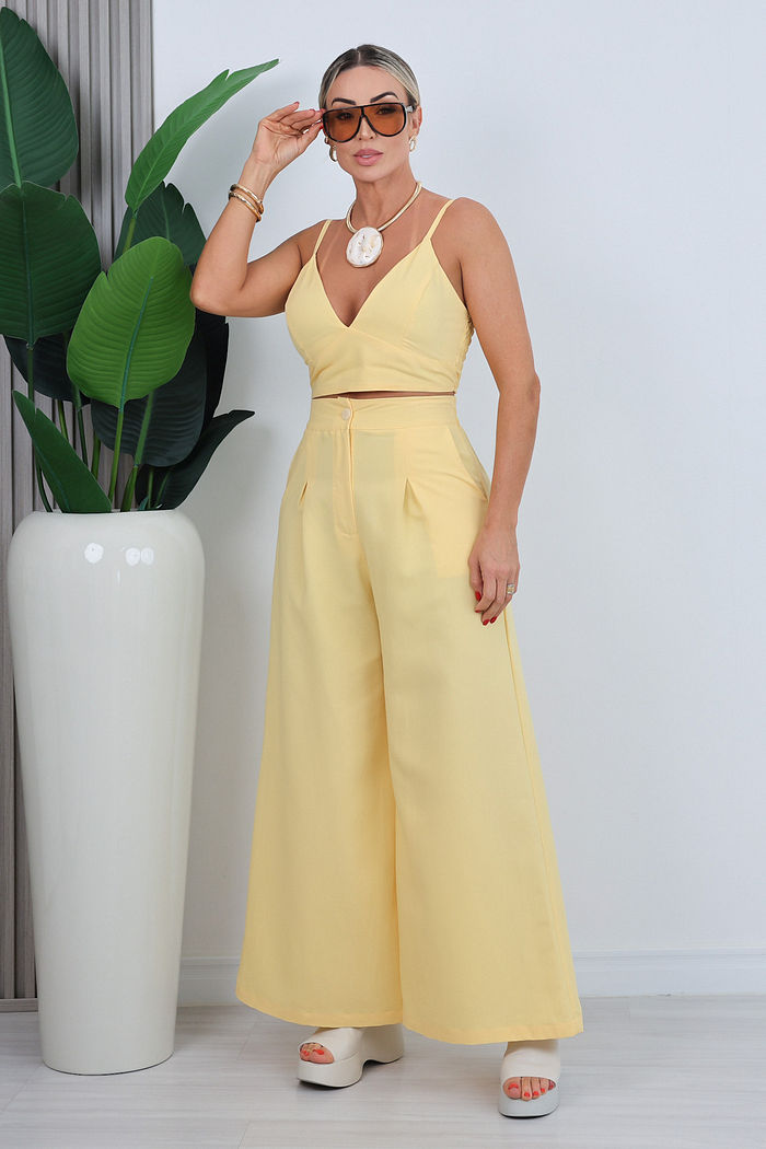 CONJUNTO CROPPED E CALÇA VANUSA - AMARELO