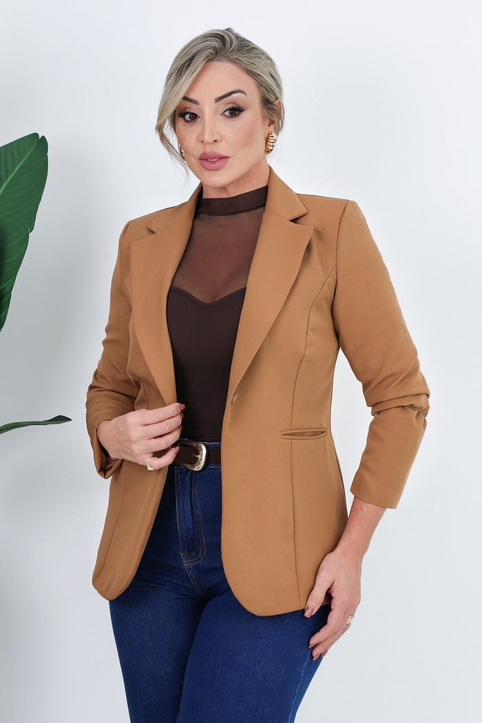 BLAZER ALONGADO ALFAIATARIA RAINARA - CARAMELO