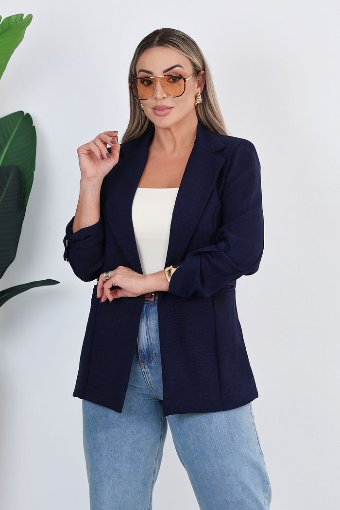 BLAZER POLILINHO ALONGADO LAURA - AZUL MARINHO