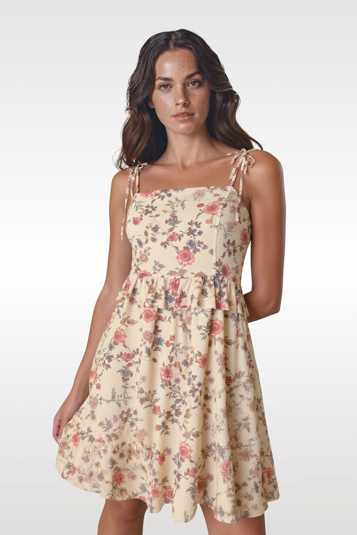 Vestido de Tule Floral e Alças para Amarração 2 Cores