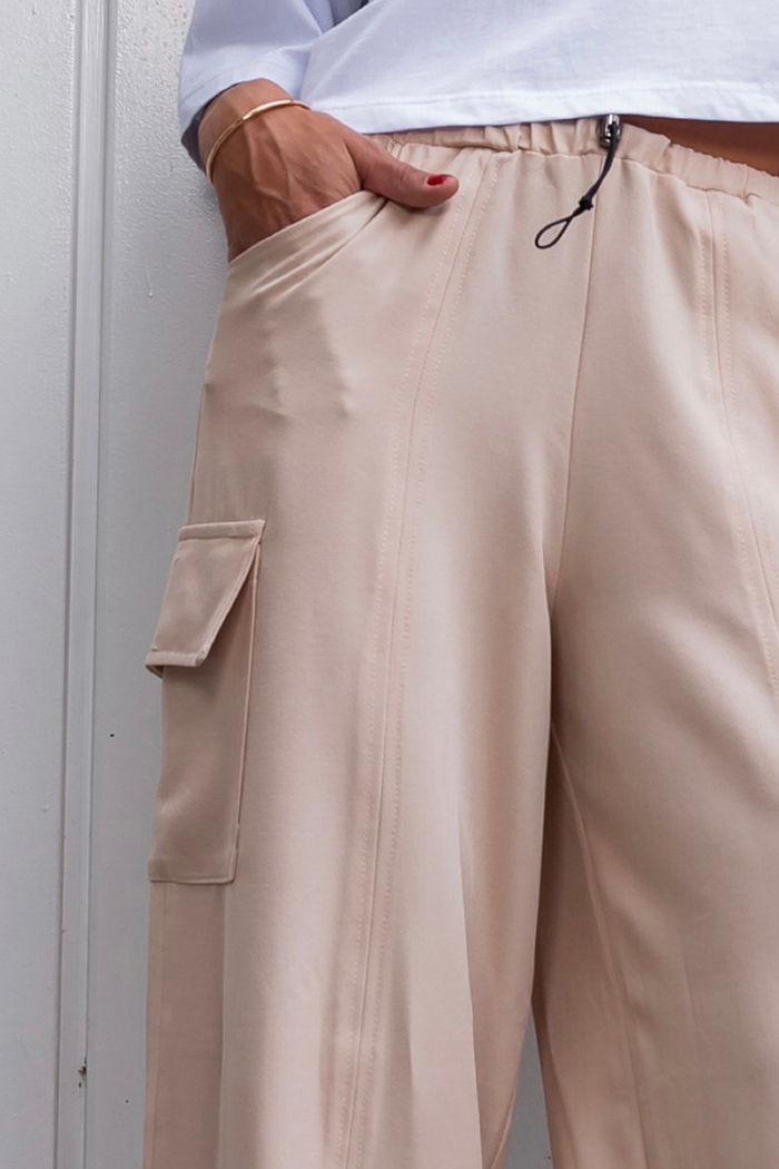 Calça Parachute Alfaiataria Bege