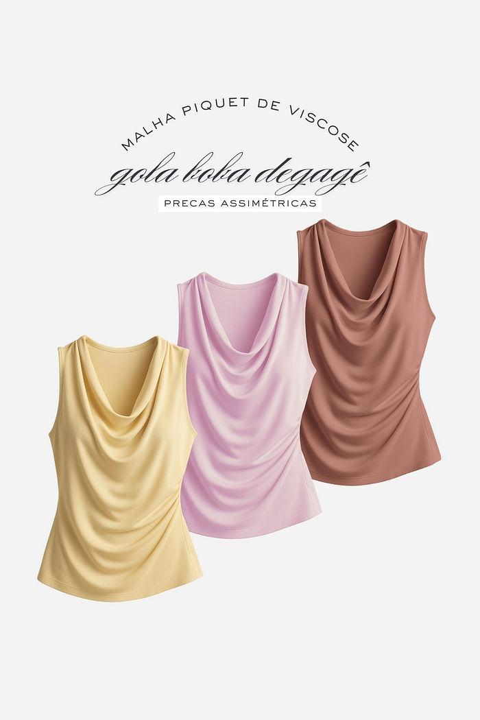 Regata Degagê Gola Boba com Pregas 3 Cores