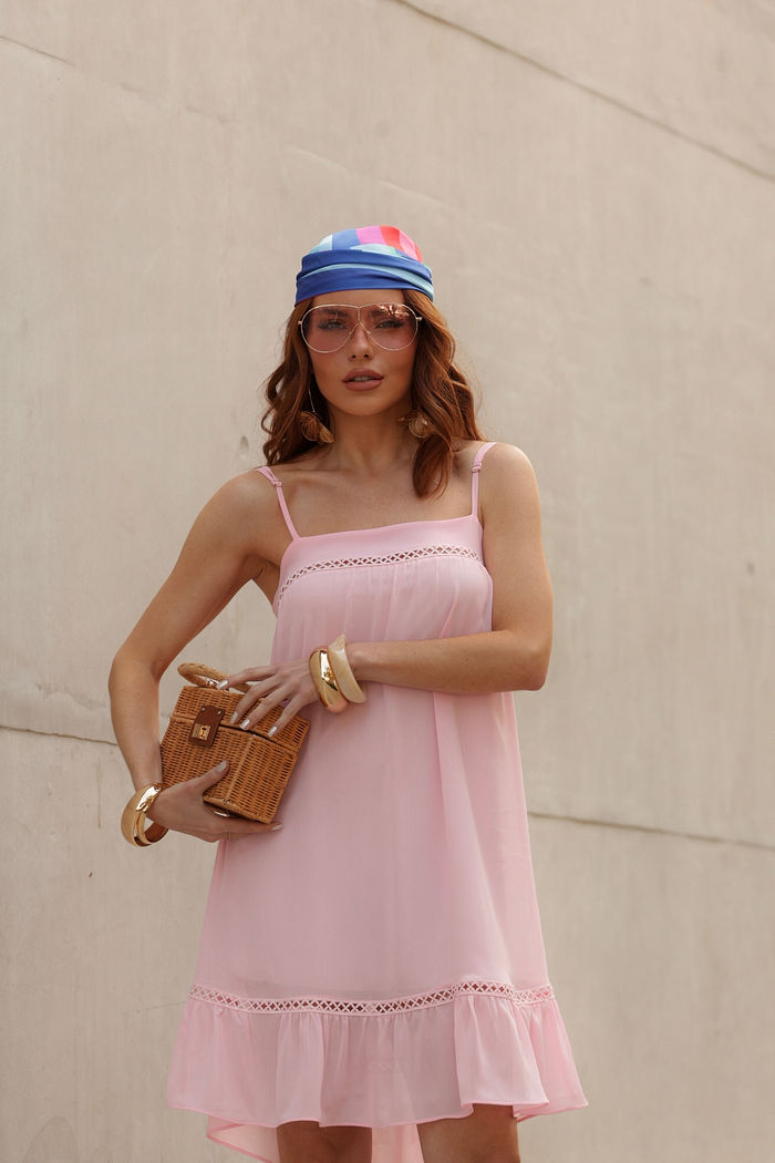 Vestido de Alças em Crepe Chiffon com Renda 3 Cores