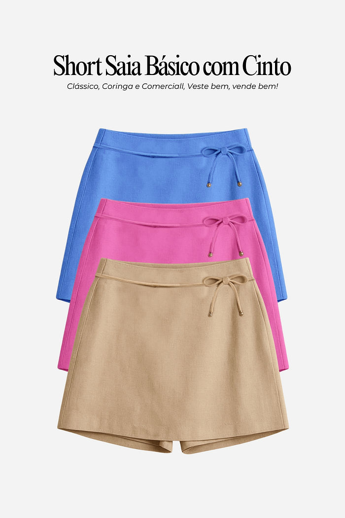 Shortsaia Liso com Cinto Dourado 3 Cores