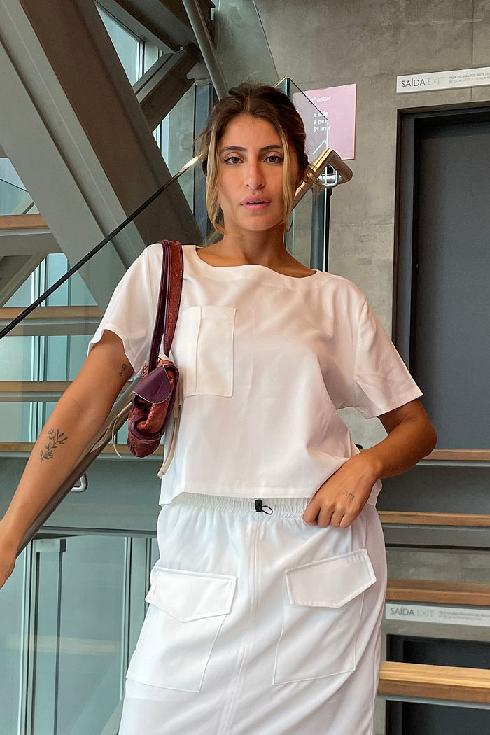 Blusa Cropped Bolso Crepe Cores