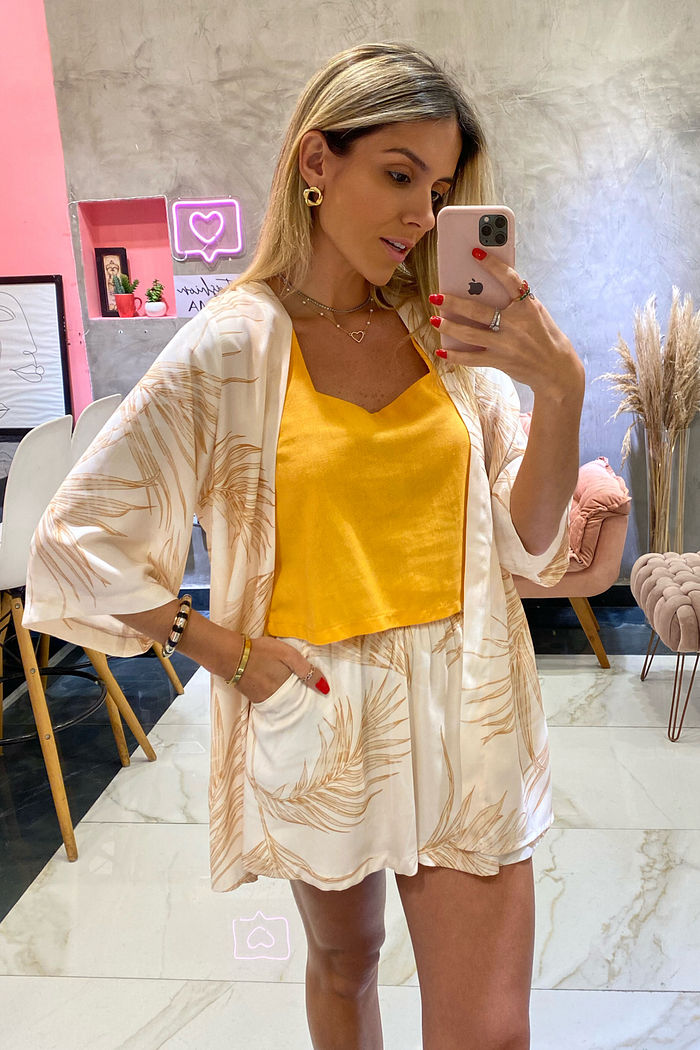Conjunto Kimono e Shorts Estampado