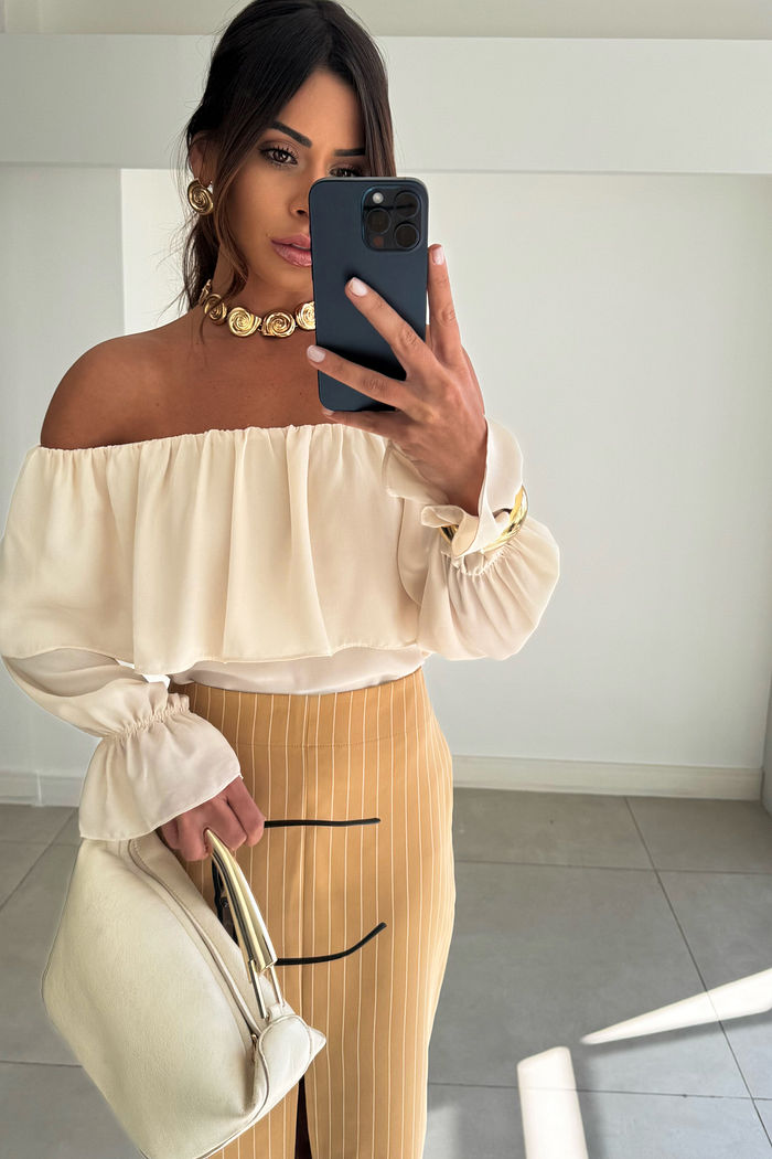 Blusa Ombro a Ombro Manga Longa 3 Cores