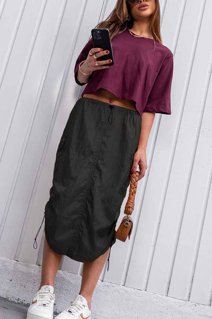 Saia Parachute Midi Brilho Preta