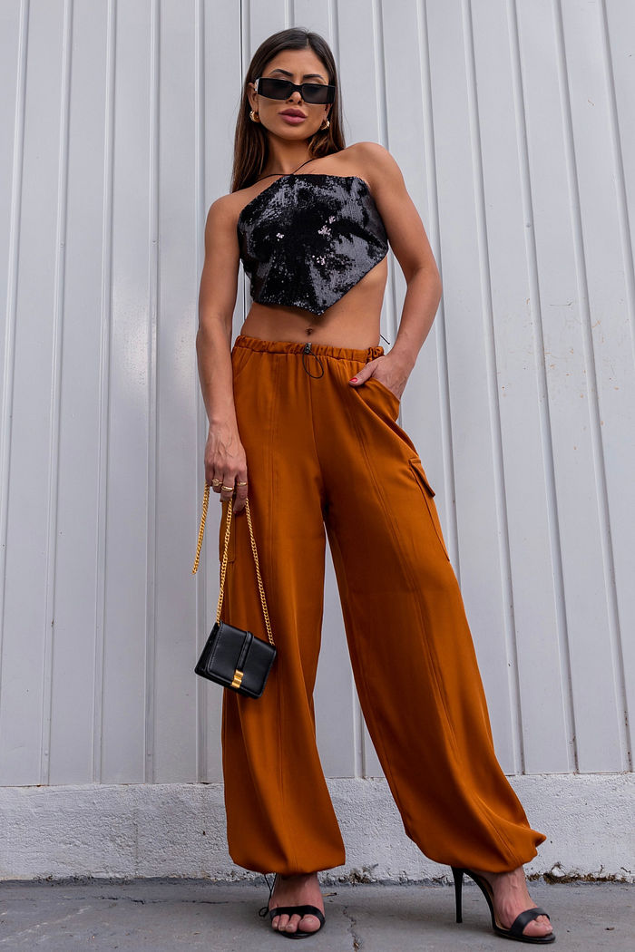 Calça Parachute Alfaiataria Caramelo