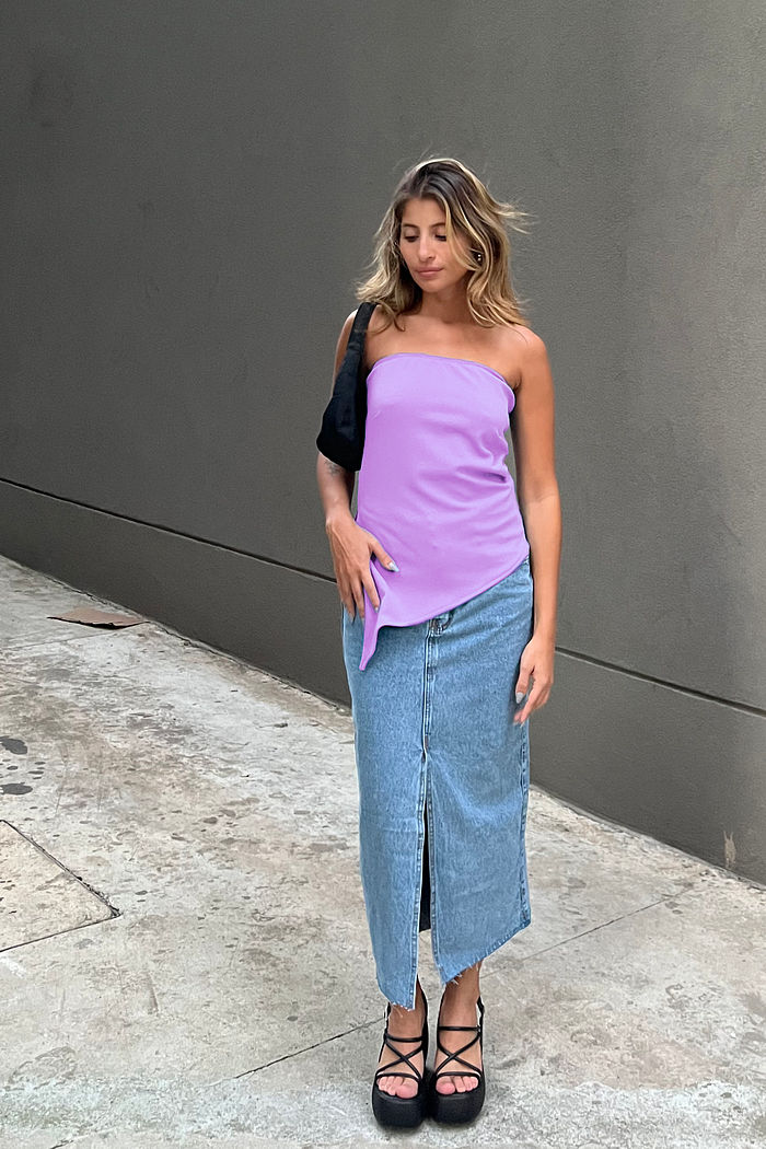 Blusa Alongada Assimétrica Tomara Lilás