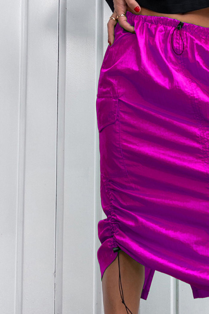 Saia Parachute Midi Brilho Pink