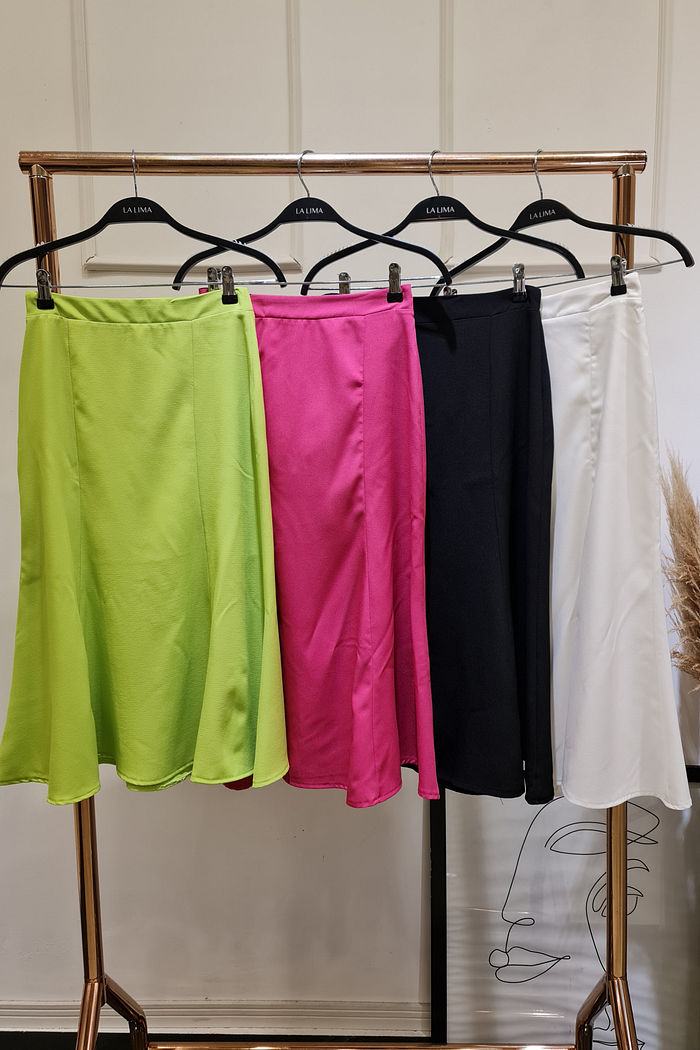 Saia Midi Evasê Crepe Cores