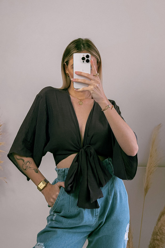 Blusa Nó Manga Japonesa Preto