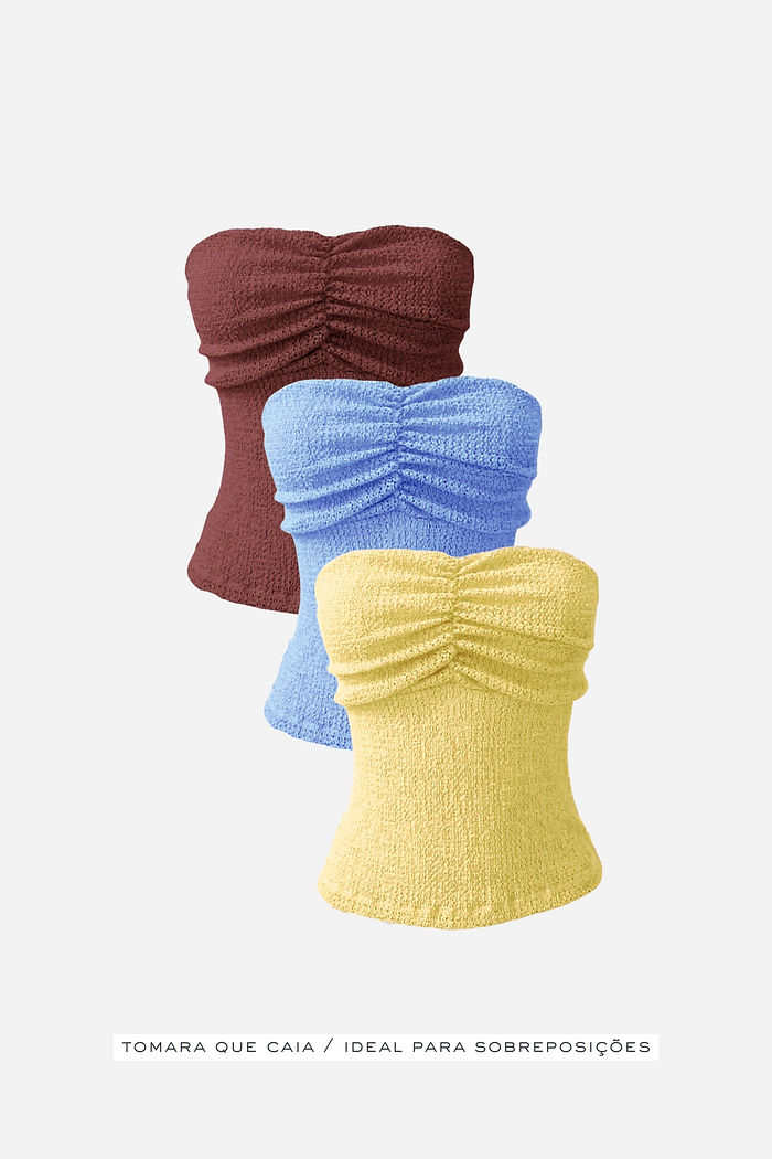 Tomara que Caia Franzida Malha Trabalhada 3 Cores