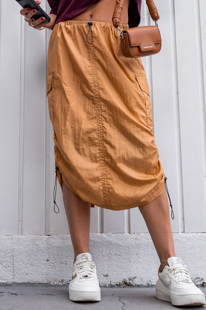 Saia Parachute Midi Brilho Dourado