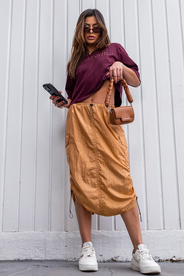 Saia Parachute Midi Brilho Dourado