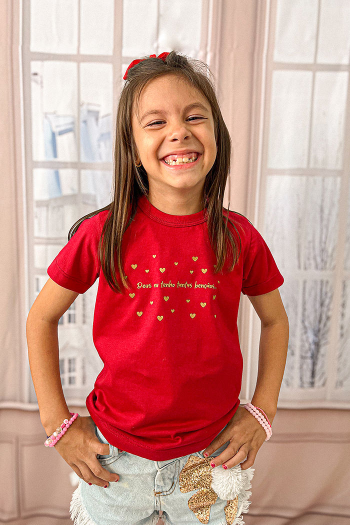 T-Shirt Infantil Deus eu tenho tantas bênçãos DTF - Rubi