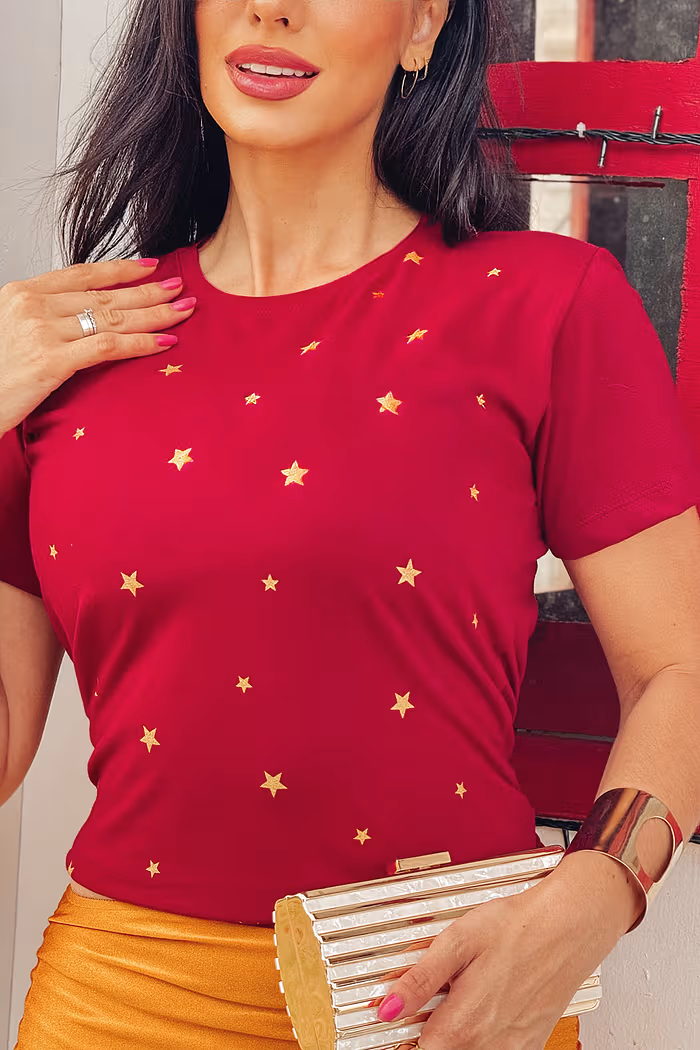 T-Shirt Estrelas poá - Borgonha