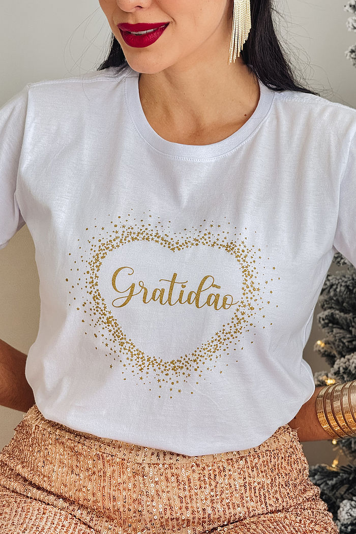 T-Shirt Coração Gratidão - Branco