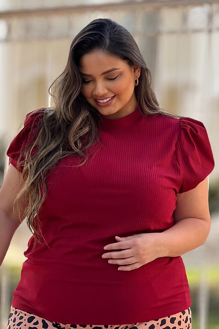 Blusa Bela Manga Princesa Canelada - Bordô