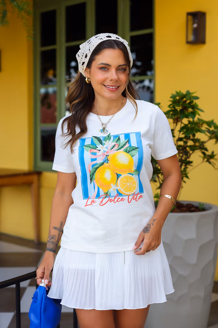 T-SHIRT LA DOLCE VITA LEMON OFF WHITE TEE LINDA