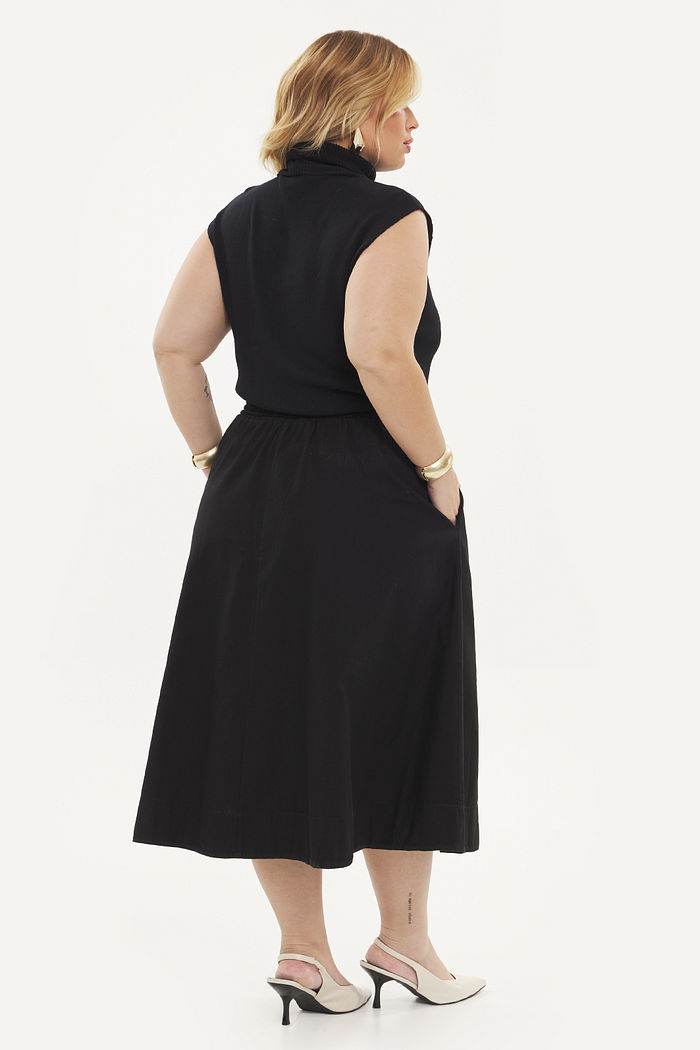 Saia Midi De Algodão Carolina Preto