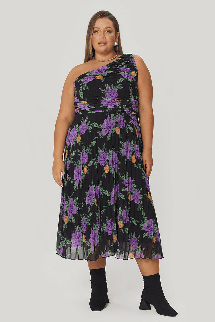 Vestido Plissado Midi Aurora Floral