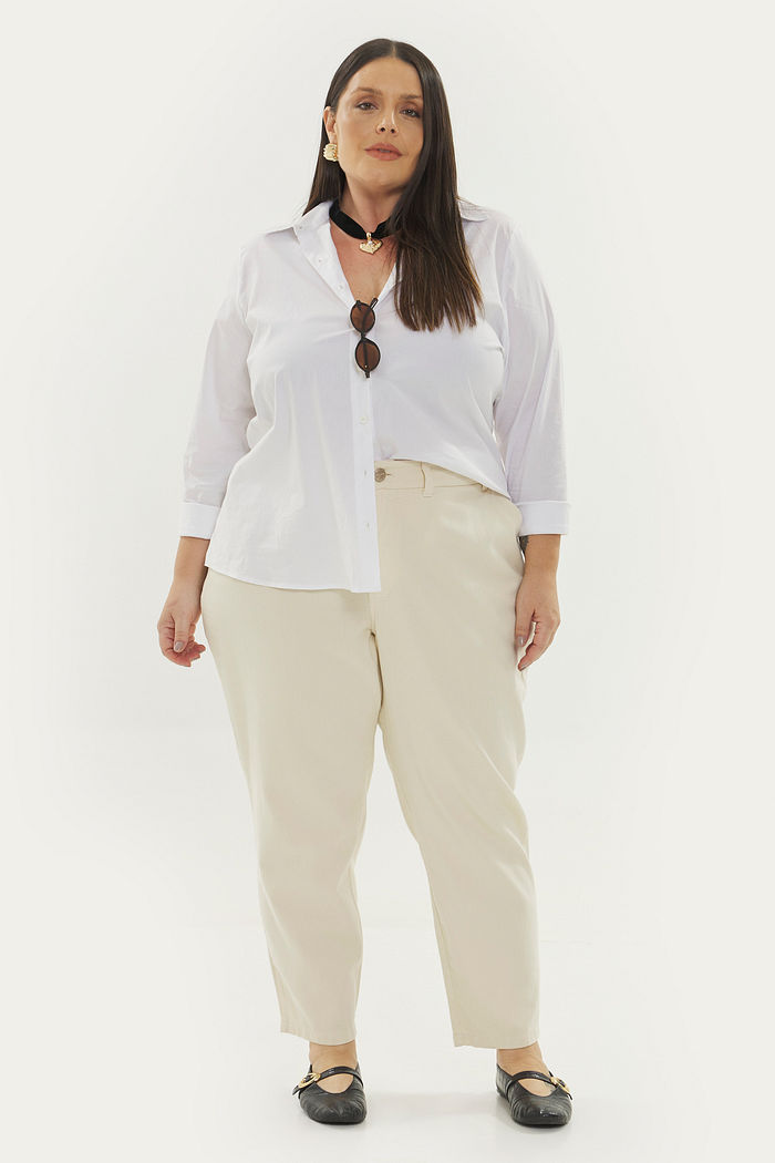 Calça Mom Sarja Trento Bege