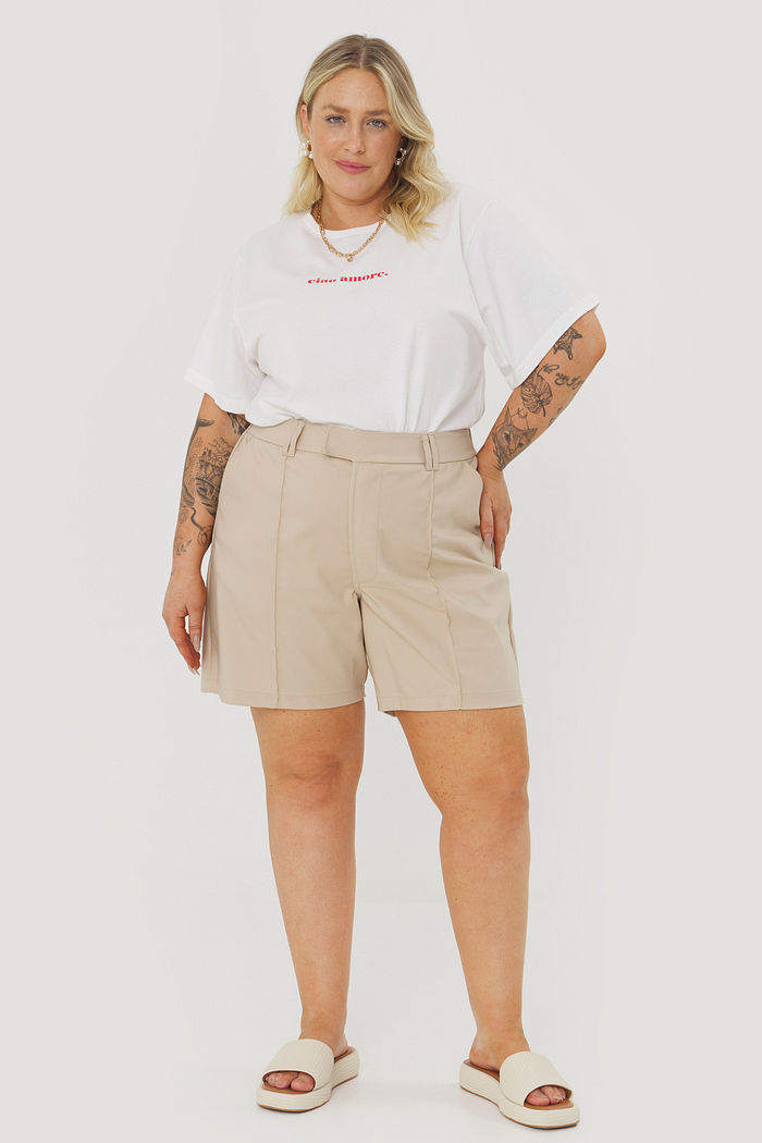 Short Alfaiataria De Algodão Fiorella Aveia