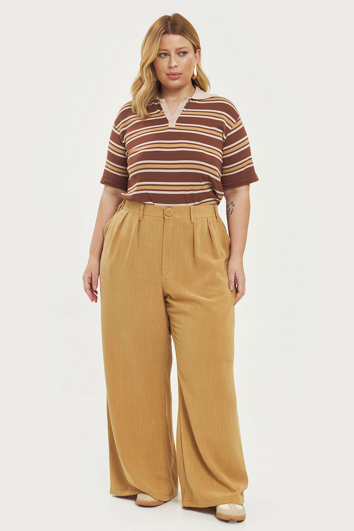 Calça Alfaiataria De Linho Donatella Amêndoa