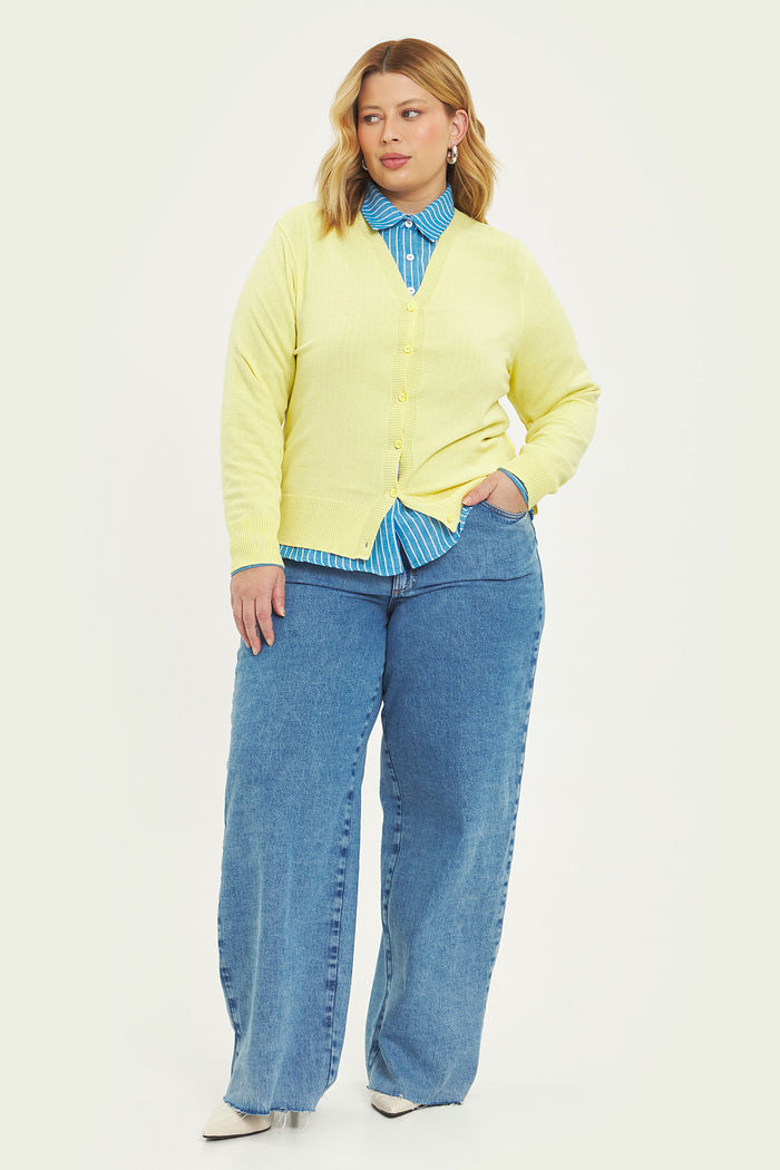 Cardigan Leve Tricô Bella Amarelo Manteiga