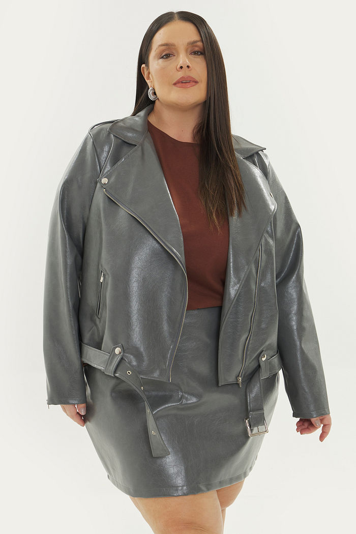 Jaqueta Biker P.U. Madonna Cinza