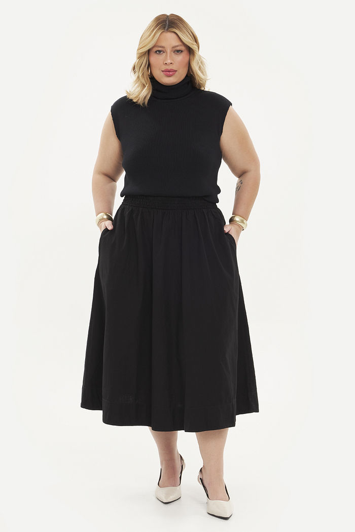 Saia Midi De Algodão Carolina Preto