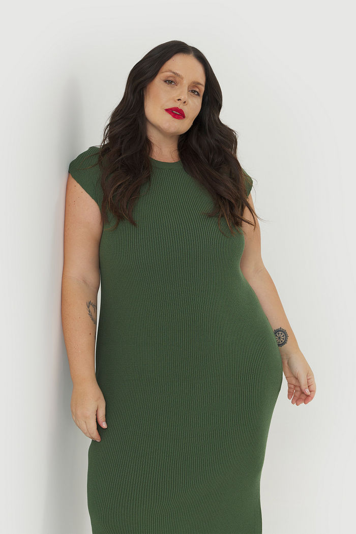 Vestido Sem Manga Tricô Duna Verde