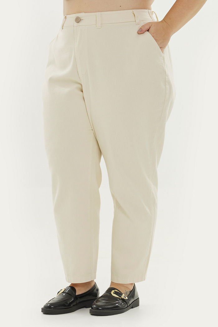 Calça Mom Sarja Trento Bege