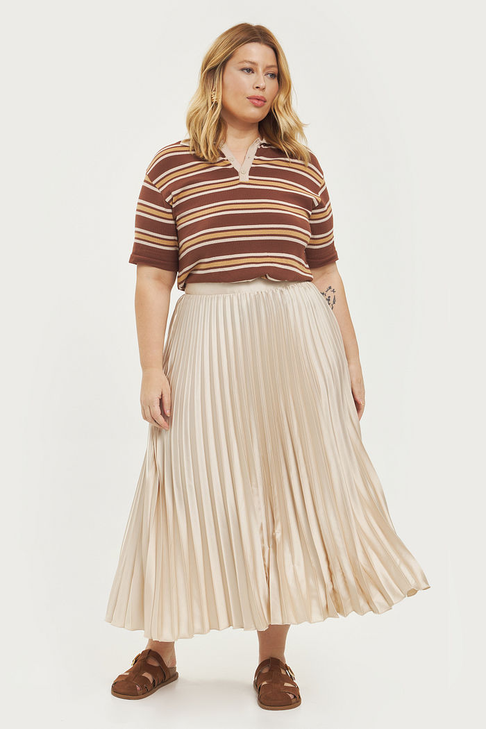 Saia Midi Plissada Melissa Marfim