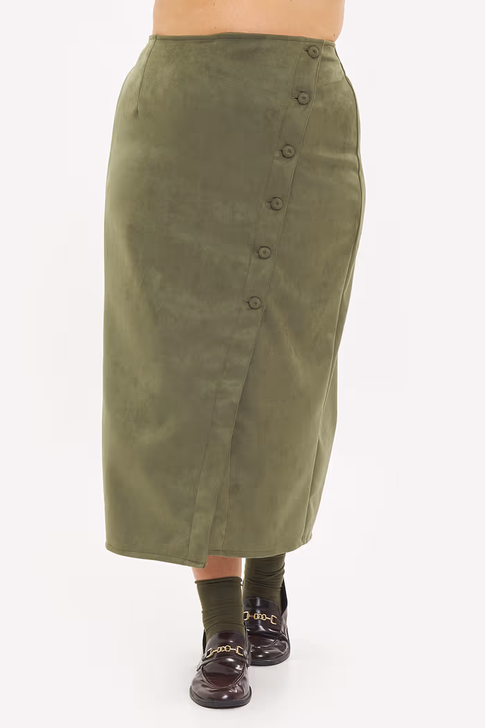 Saia Midi Suede Natasha Verde Oliva