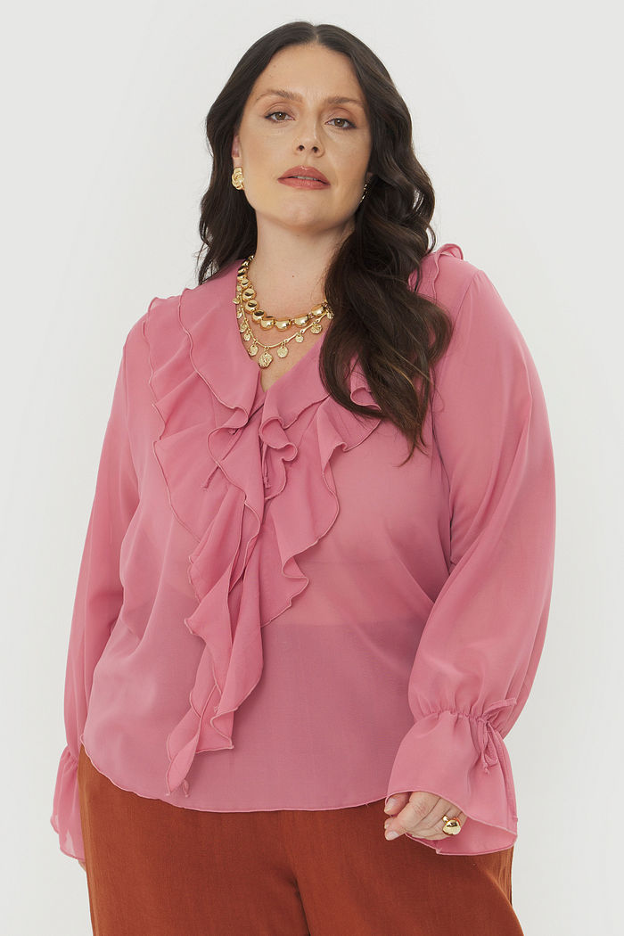 Blusa Chiffon Boho Luna Rosa Antigo