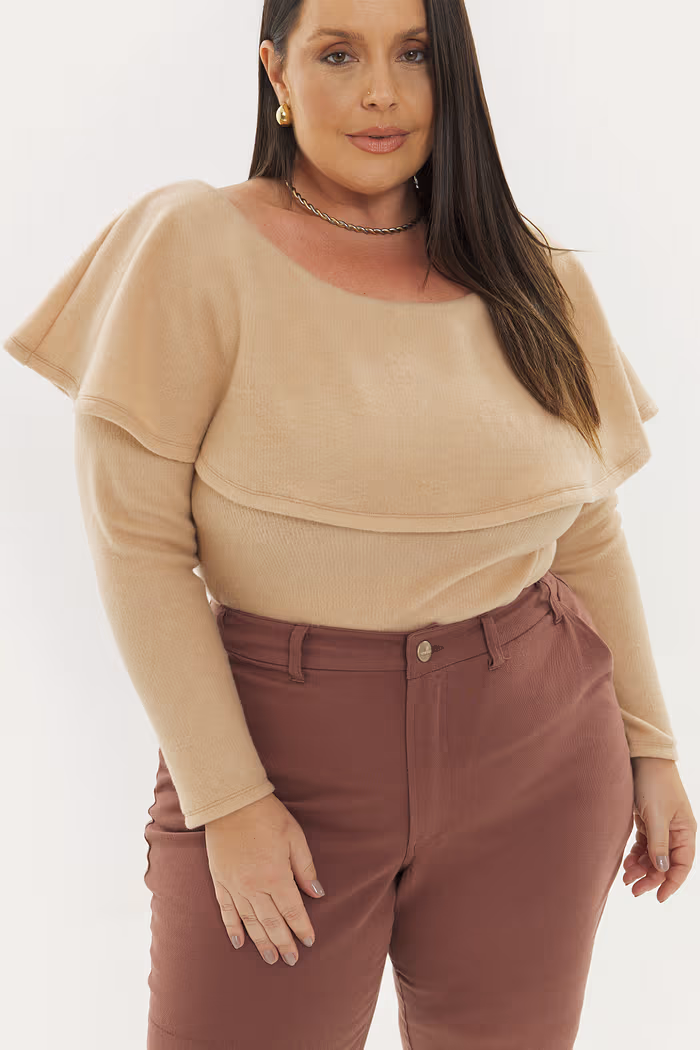 Blusa Com Babado Monique Bege