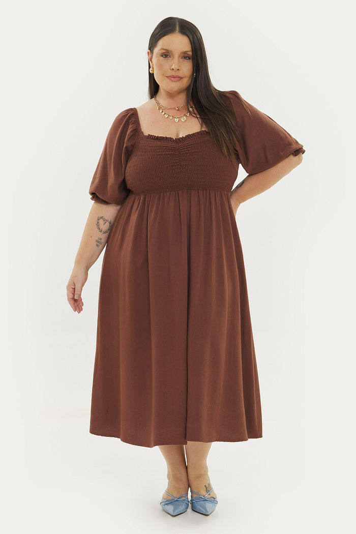 Vestido Midi Linho Ornella Marrom